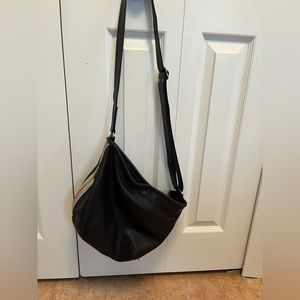 Rough & Tumble east west boho small leather handbag with double zips, crossbody